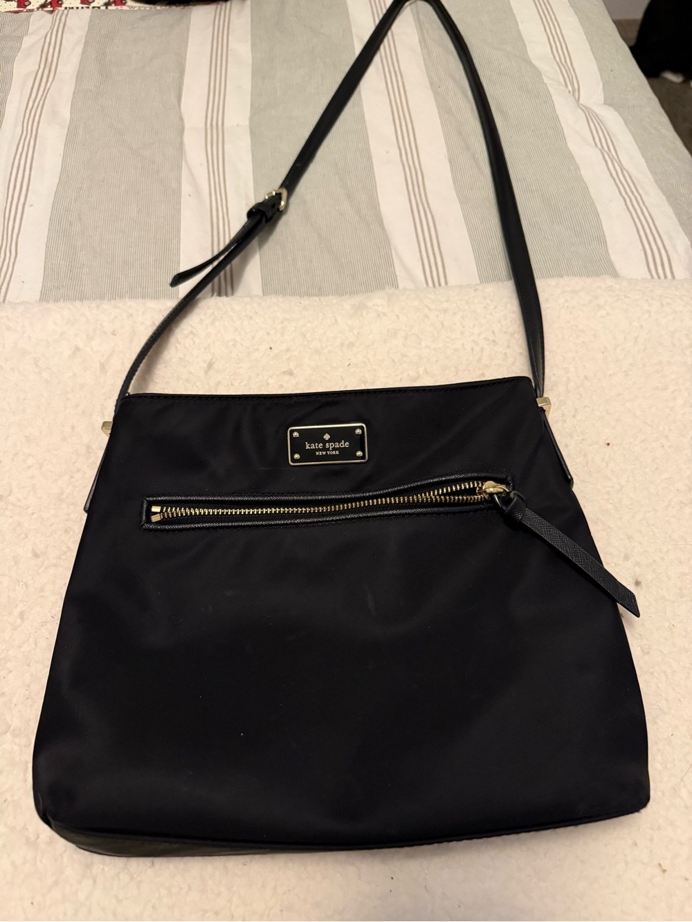 kate spade black nylon crossbody with gold hardware